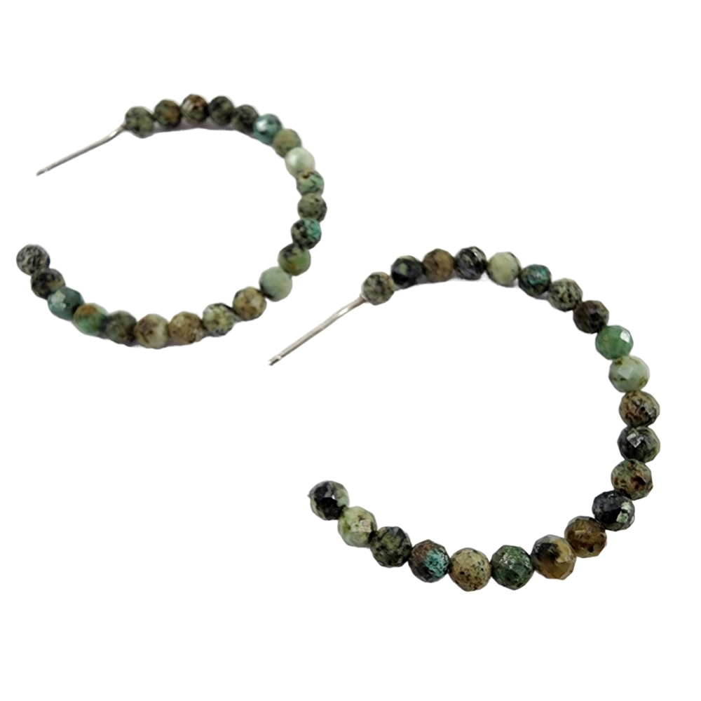 Genuine jasper hoop earrings - sterling silver - artisan hoops - green jasper - Picture 2 of 15